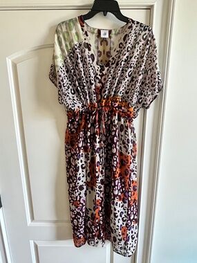 CAbi Leopard-Print Drawstring Midi Dress - Orange, Cream & Purple